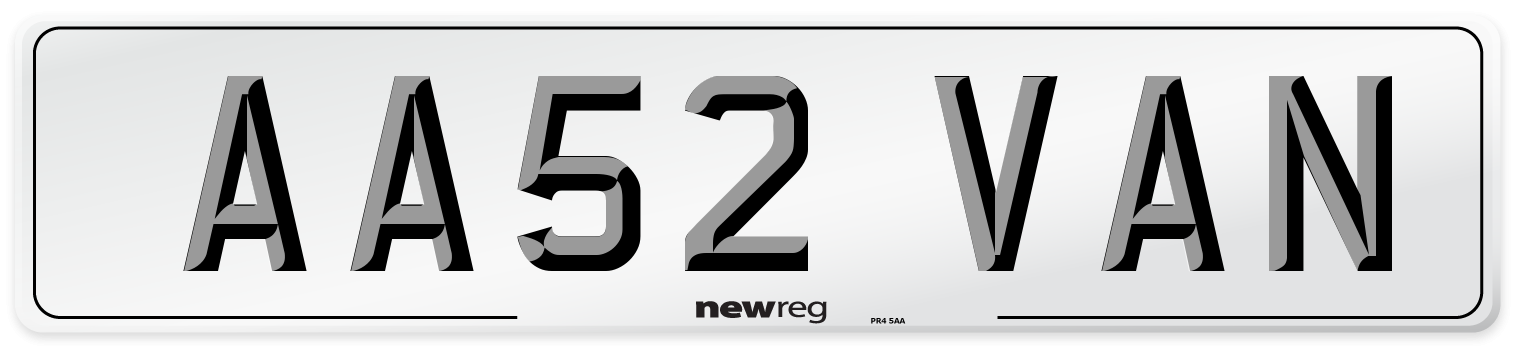 AA52 VAN Number Plate from New Reg